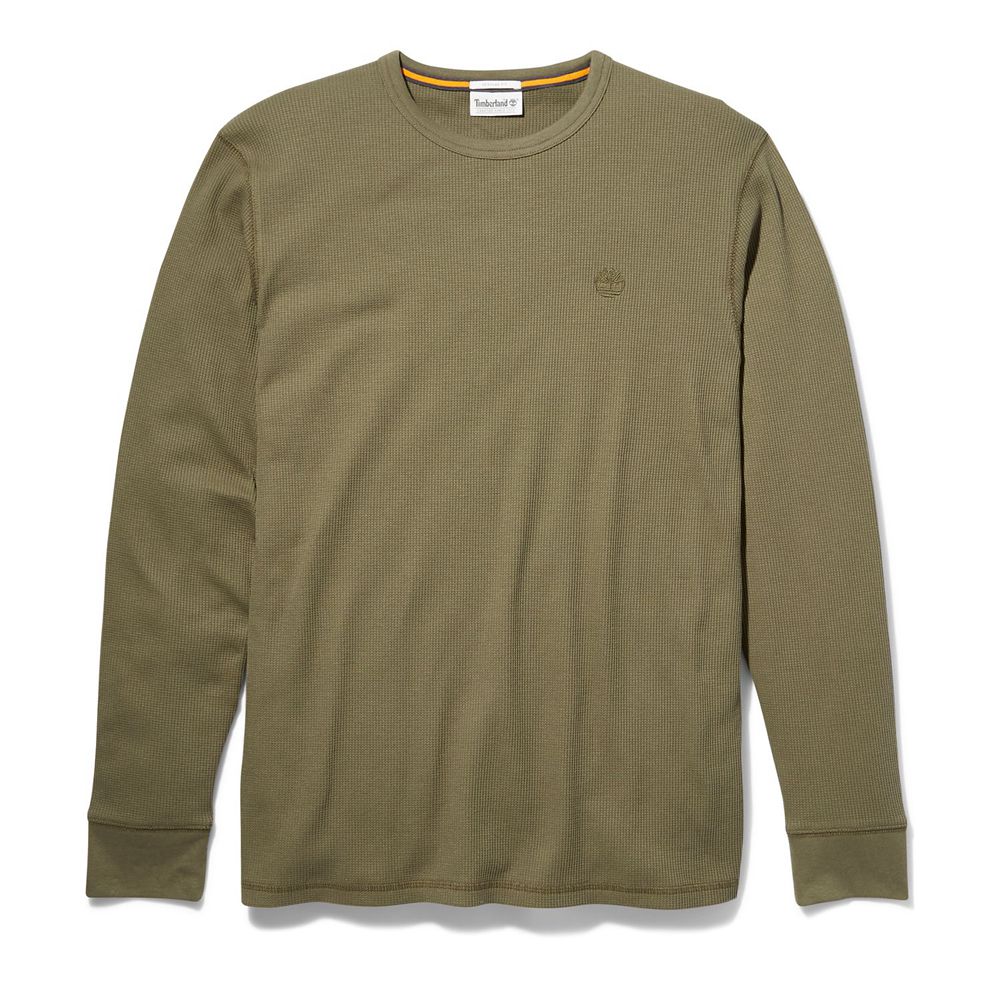 Timberland Mens Shirts Wharf River Waffle-Knit Crewneck - Olive - India WU8521906